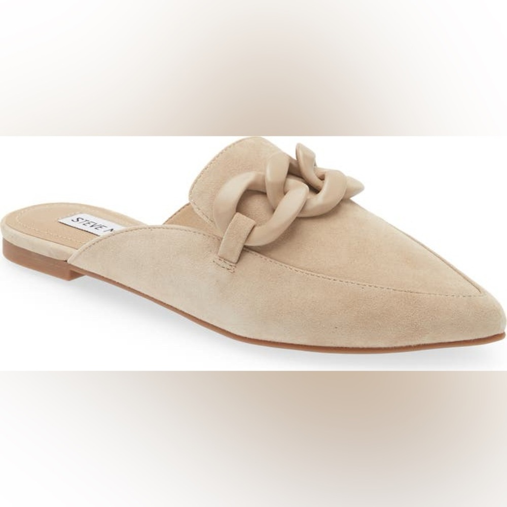 NEW! Sand Suede Steve Madden Fleur Chain Pointed Mule Fleur Pointed Toe